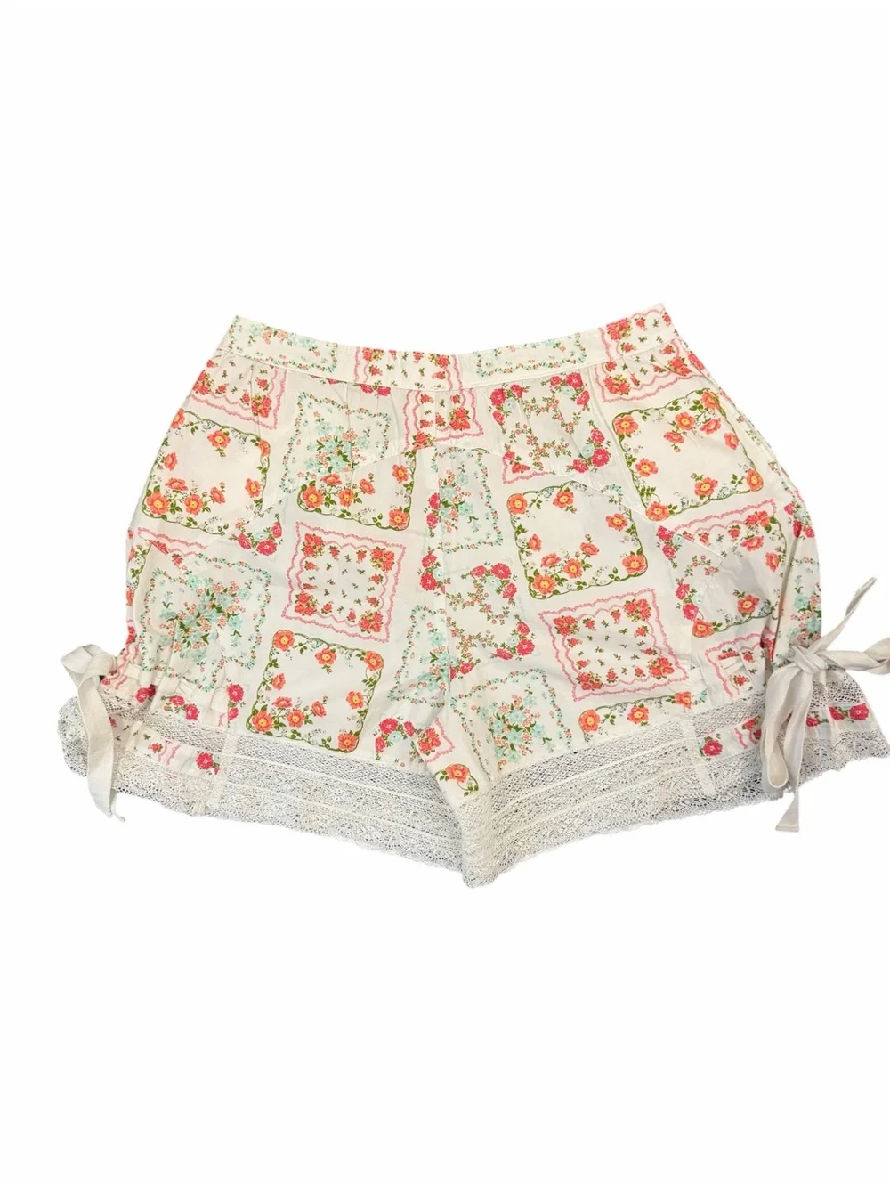 NWT Free People Blooming Lace Shorts- 2 (oversized) - White/Pink/Boho- MSRP $148